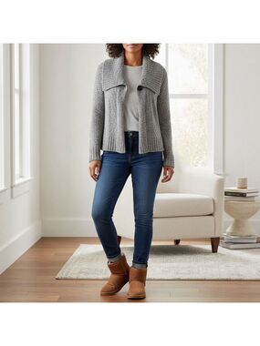 Carole Little Womens Grey Shawl Collar Cardigan M
